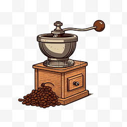 咖啡研磨手绘图片_咖啡研磨机插图