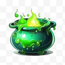 魔法药水卡通图片_魔法大锅，上面有发光的绿色冒泡