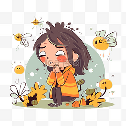 過敏图片_过敏剪贴画卡通女孩为蜜蜂哭泣 