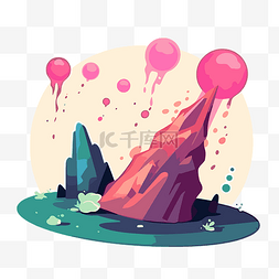 流星剪贴画粉色和绿色气球与岩石