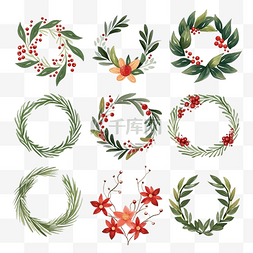 树枝和剪影图片_一套用于装饰圣诞贺卡的圣诞花环