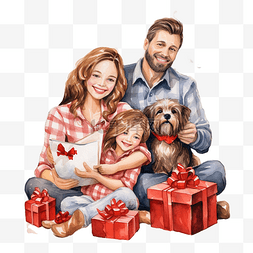 幸福的拥抱图片_幸福的家庭，带着圣诞礼物坐在舒