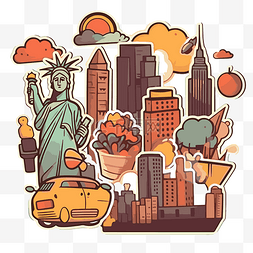 纽约字体图片_纽约地标和其他物体的卡通插图 