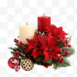 有鲜花和蜡烛的圣诞装饰组合物的