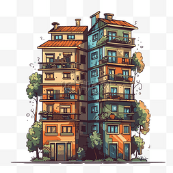 建造城市图片_手绘风格的公寓剪贴画卡通城市建