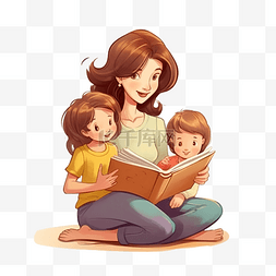 读书的女孩子图片_妈妈给孩子读书