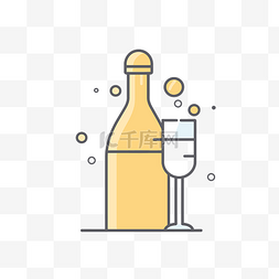 一瓶香槟和一杯酒轮廓图标矢量图