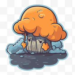 水中有云的橙色卡通蘑菇 向量