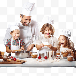 孩子们与家人在厨房烘烤圣诞蛋糕
