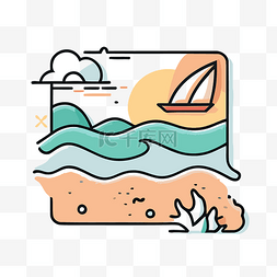 海滩主图背景图片_海滩沙帆船矢量图