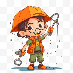 五月天剪贴画男孩水管工在雨中拿