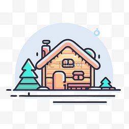 冬季景观中的房屋，带树线插图 