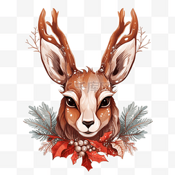 矢量鹿子图片_圣诞节矢量图和兔子在鹿角滑稽可