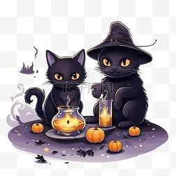 可爱的黑猫和朋友鬼魂为万圣节派