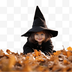 糖果女巫图片_万圣节概念可爱的幼儿躲在秋季公