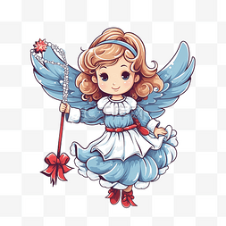 素描女孩图图片_拿着魔杖飞翔的圣诞天使