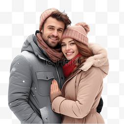 积极的年轻夫妇穿着温暖的衣服，