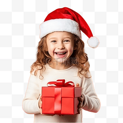 戴着圣诞帽滑稽微笑快乐的小女孩