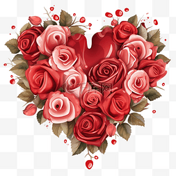 心形玫瑰花瓣图片_红玫瑰花束心形图案隔离PNG文件