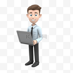 男人用笔记本电脑 3d 插图