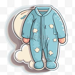 穿着睡衣图片_云上穿着蓝色夹克的婴儿的插图 