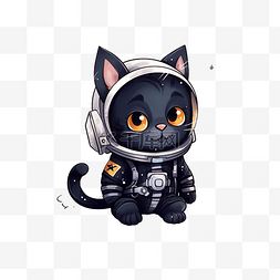 可爱的黑猫宇航员和太空中的月亮