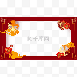 中式兔年边框图片_新年中式花朵红色背景