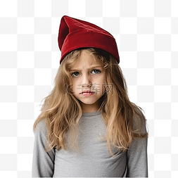 感到惭愧图片_戴着圣诞帽的女孩对没有焦点的墙