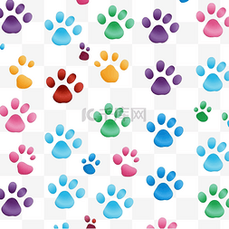 猫狗形象图片_不同动物卡通风格的五彩爪印无缝