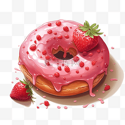0卡路里图片_草莓甜甜圈插畫