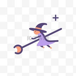 女巫图标图片_骑着扫帚飞行的女巫图标 向量