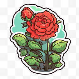 红玫瑰字体图片_绿叶红玫瑰的小贴纸设计 向量
