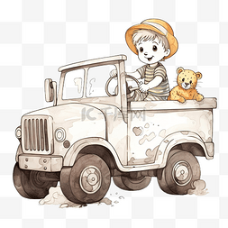 男孩在玩车图片_小男孩在一辆大玩具卡车里玩耍，