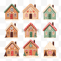 冬季房屋图片_不同的可爱姜饼圣诞冬季房屋一套