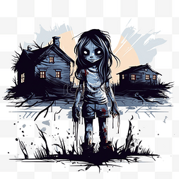 废弃房屋附近的僵尸女孩