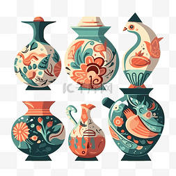 陶瓷剪贴画 几个彩色花瓶，上面