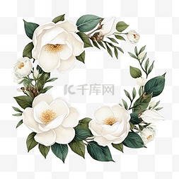 白色山茶花花束花环框架平面样式