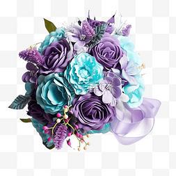 紫色的花和花瓶图片_紫色和绿松石色的花束