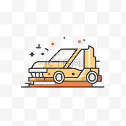 灰色背景汽车图片_灰色地面上的橙色汽车图标 向量