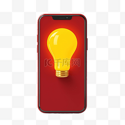 有创意的字图片_手机或带有黄色灯泡的红色智能手
