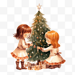 夫妻夫图片_快乐的女朋友两个女孩装饰圣诞树
