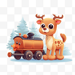 圣诞車图片_可爱的圣诞驯鹿和扁平风格的圣诞