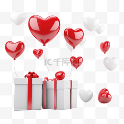 装饰浮动图片_3d 爱与浮动礼品盒和红心