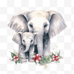 小象和大象图片_圣诞贺卡，上面有可爱的妈妈和小
