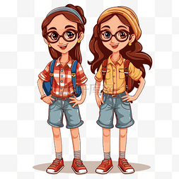 双胞胎剪贴画两个戴着眼镜和短裤