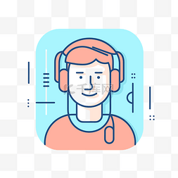 耳机平面图片_蓝色耳机男性音频游戏玩家的平面