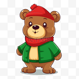 外套马甲图片_圣诞熊剪贴画 卡通熊穿着绿色外