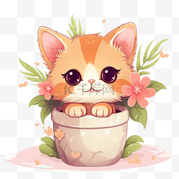 猫 kitty 花 可爱 盆花 猫 可爱