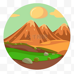 该插图以卡通风格格式显示山脉 