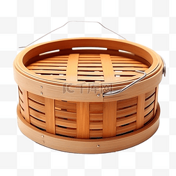 竹子文化图片_蒸汽食品主题的棕色木篮